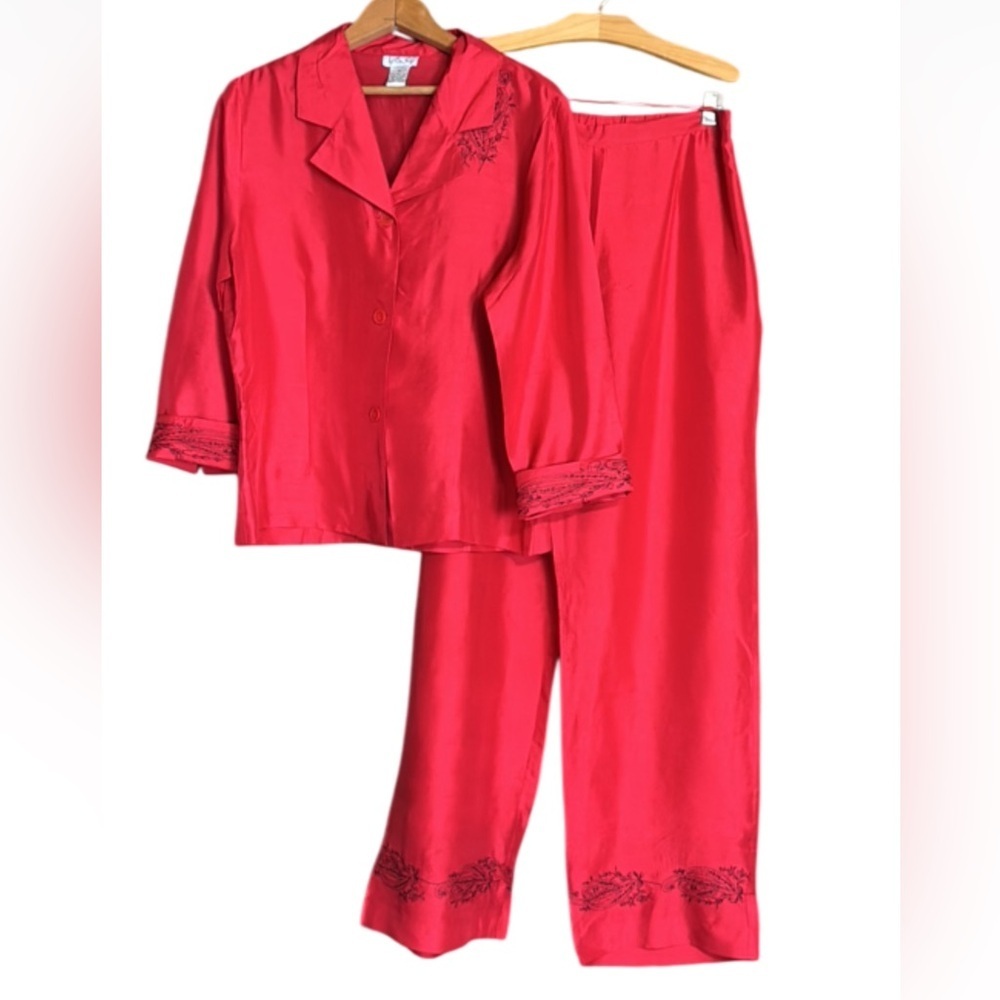 I.S.C. Red Dupioni silk pant suit / set Size Medium